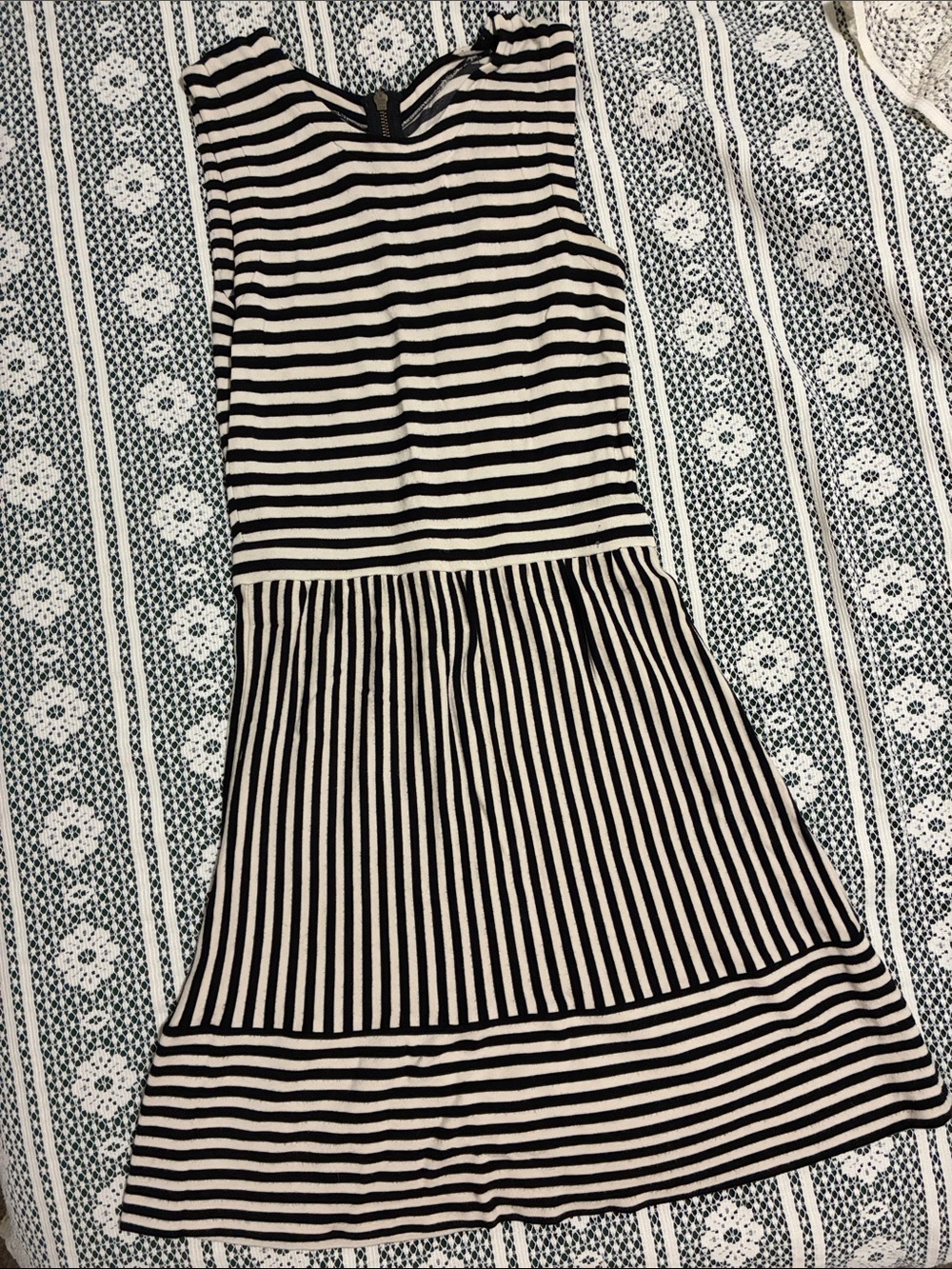 Madewell Black and White Striped Dress with Exposed Zipper Back